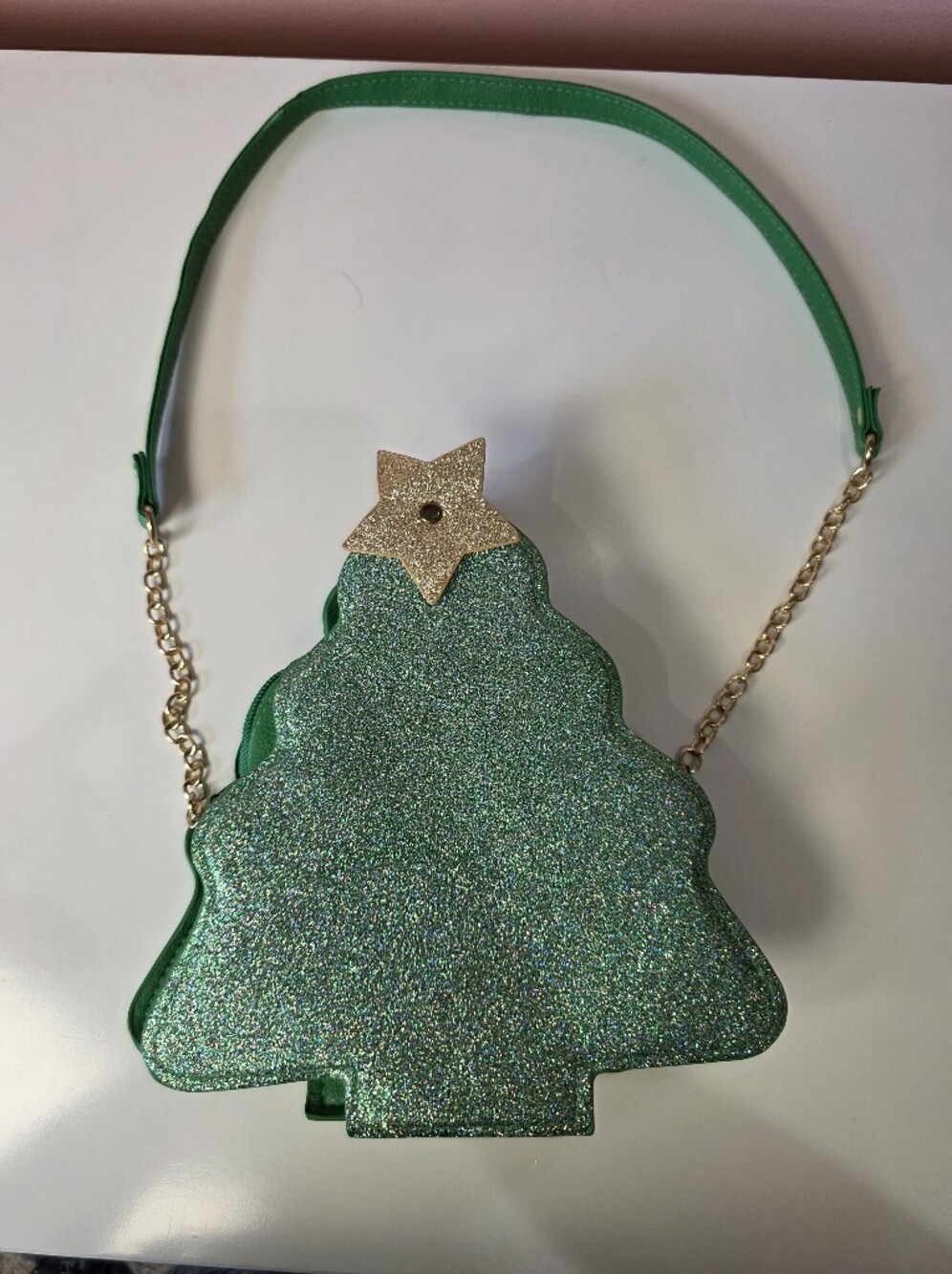 Olivia Miller Green Glitter Christmas Tree Crossbody Purse Holiday